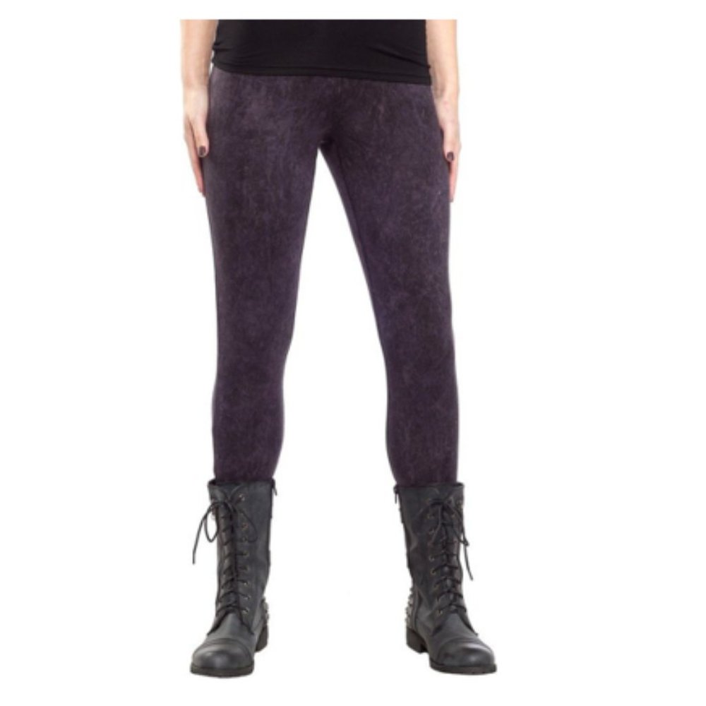 Sourpuss Snow Washed Stretchy Leggings Punk Rock Goth Distressed Black Charcoal